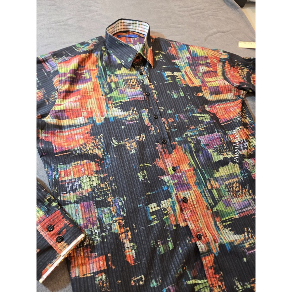 George Roth Shirt Men's XXL Black & Multi-Color Abstract Flip Cuff Button - Picture 5 of 8